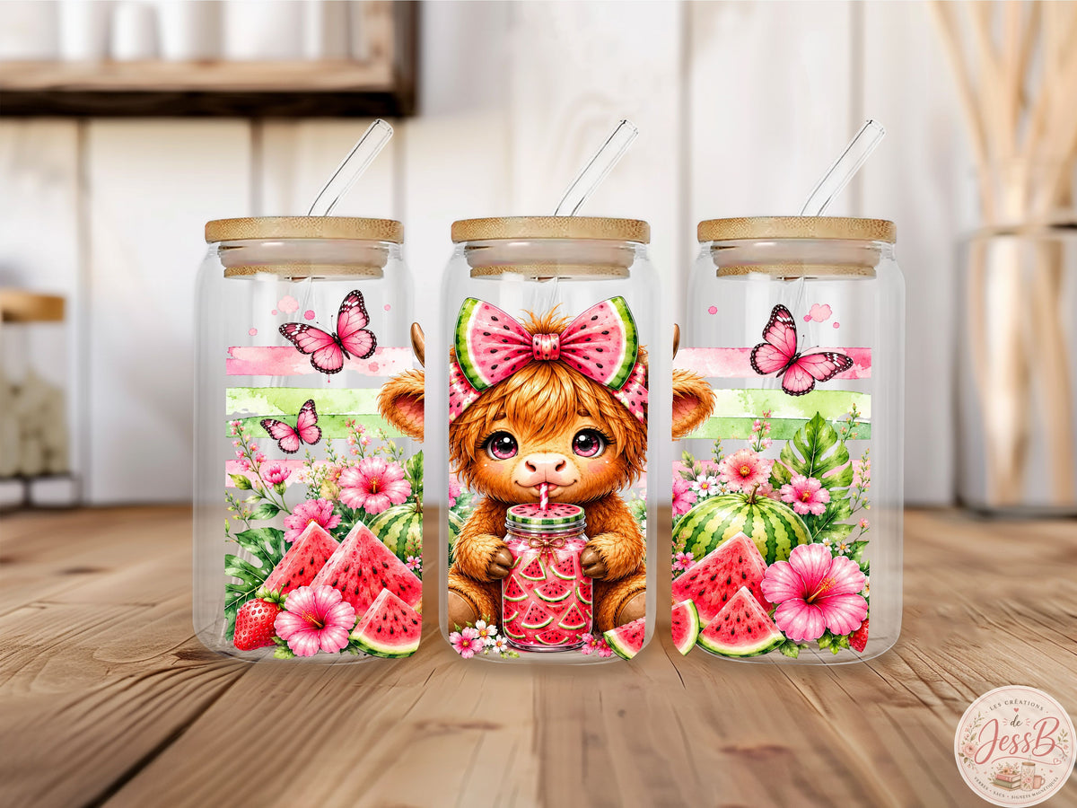 Verre 16 oz – vache Highland pastèque d'été