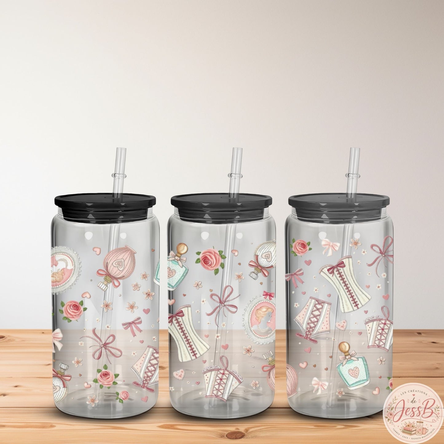 Verre 16 oz – Design Féminin Parfum & Fleurs Roses