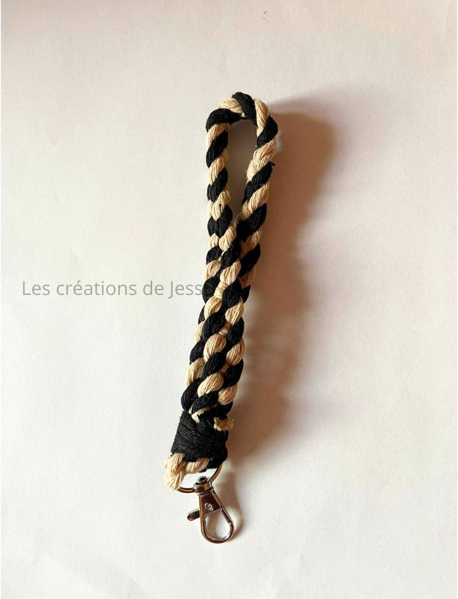Porte-clé macramé artisanal Beige/noir
