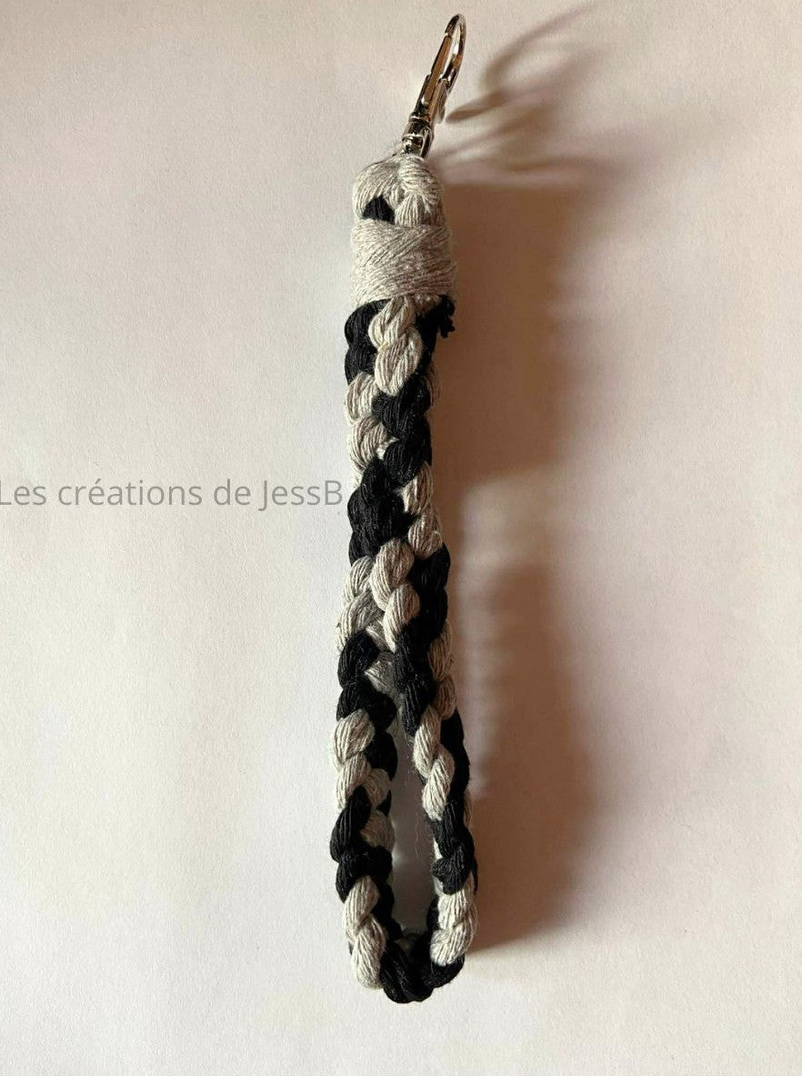 Porte-clé macramé artisanal noir/gris
