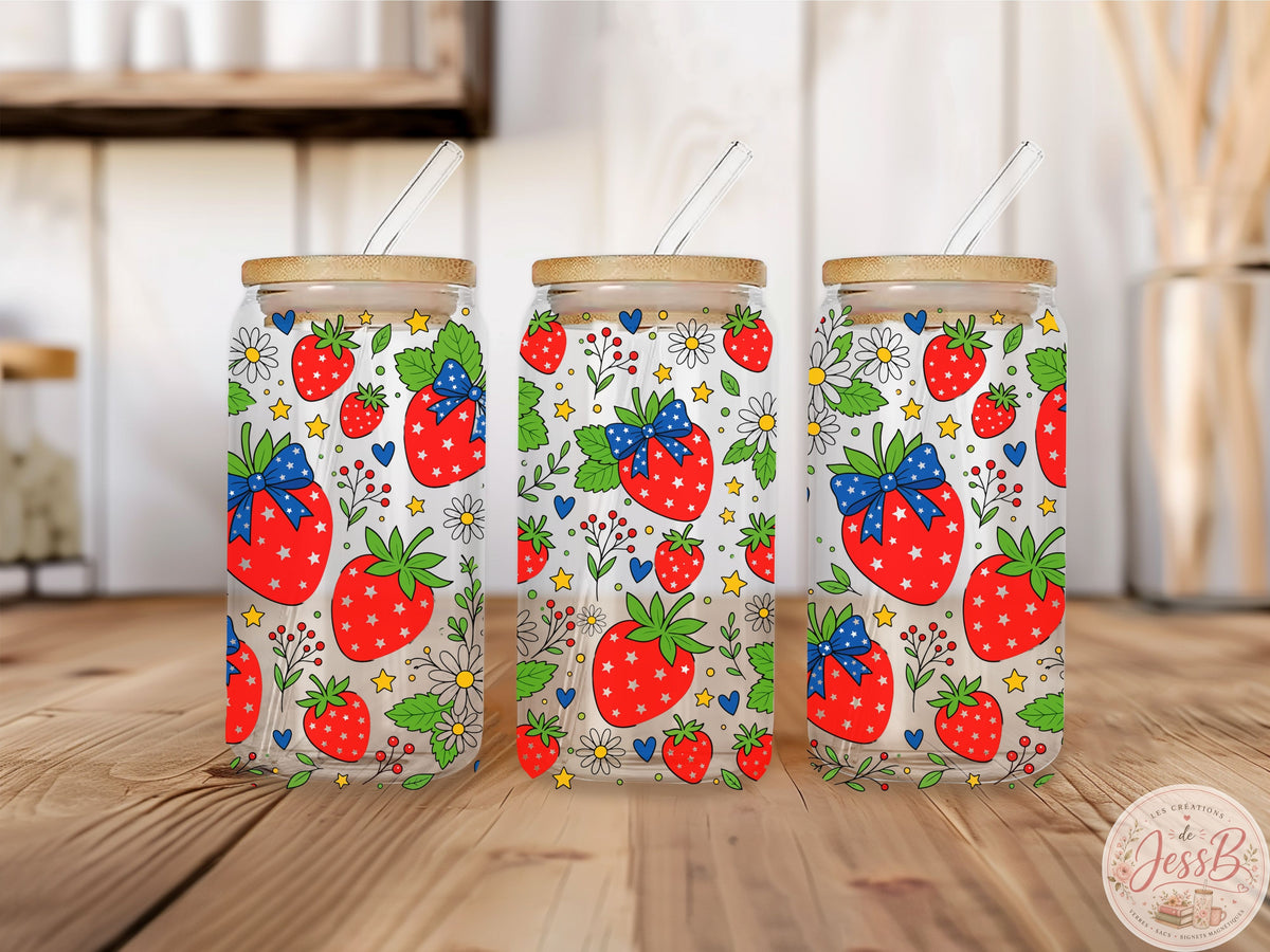 Verre 16 oz – Fraise  & Boucle Bleu