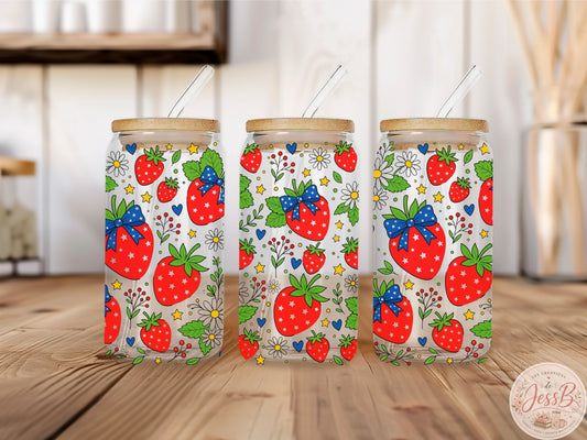 Verre 16 oz – Fraise  & Boucle Bleu