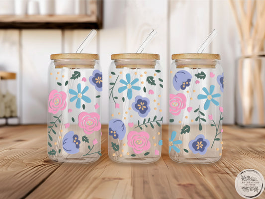 Verre en vitre 16 oz – Fleurs Pastel