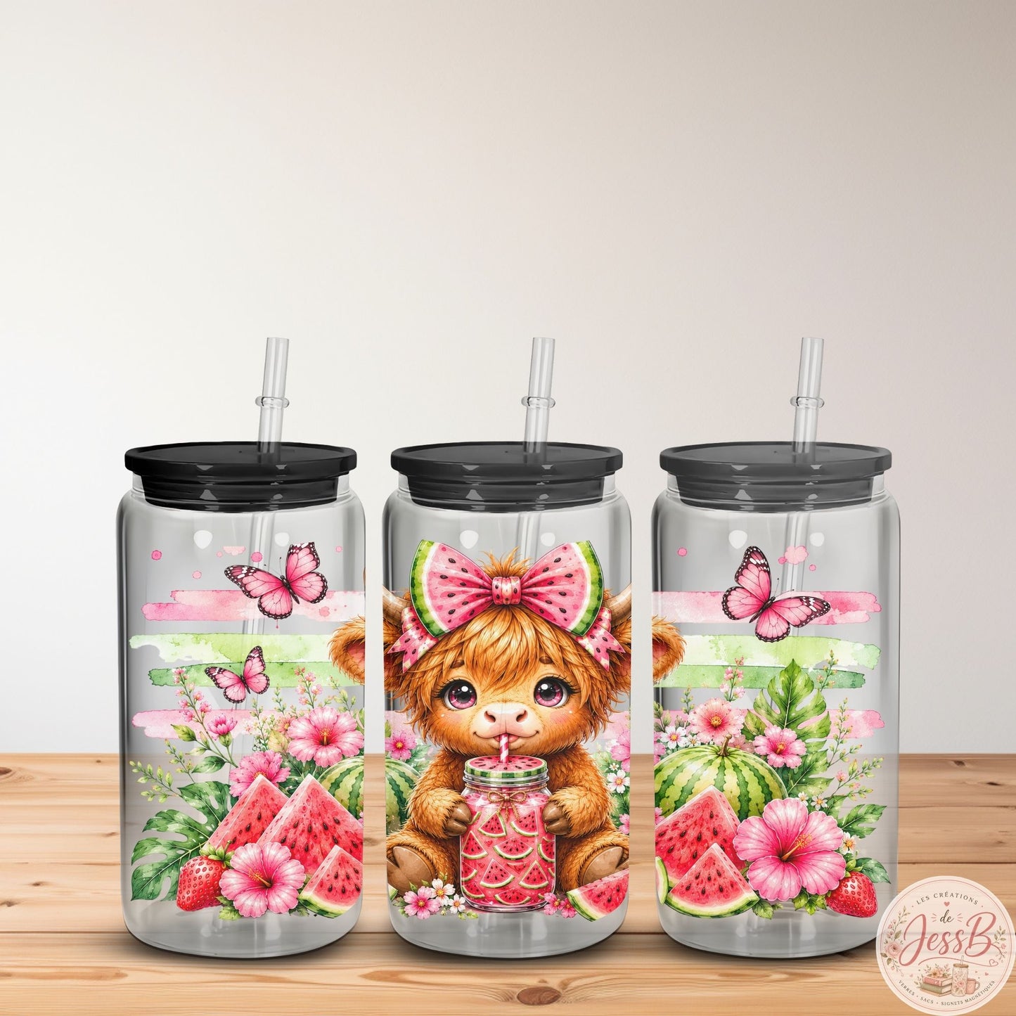 Verre 16 oz – vache Highland pastèque d'été