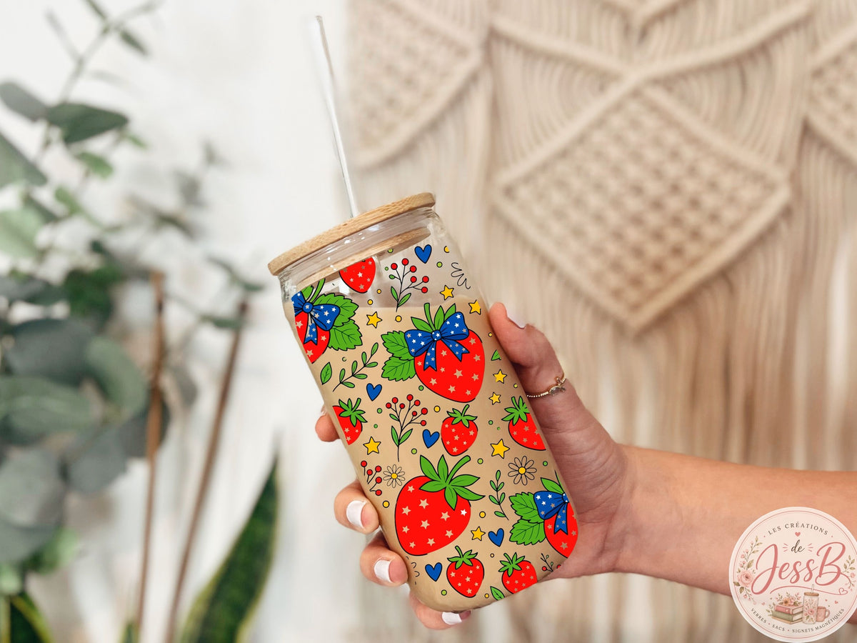 Verre 16 oz – Fraise  & Boucle Bleu