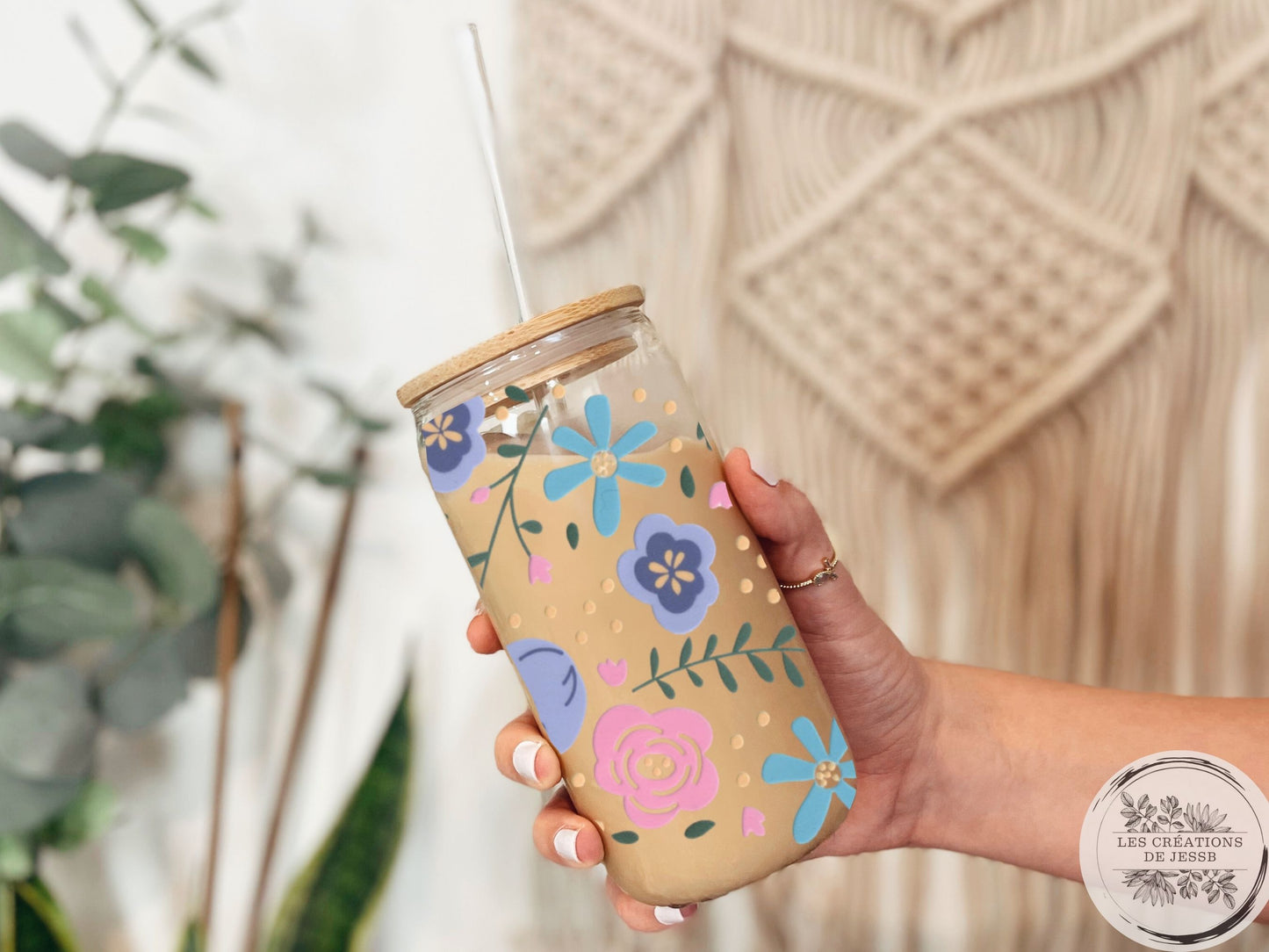 Verre en vitre 16 oz – Fleurs Pastel