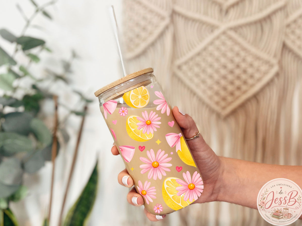 Verre 16 oz – Citron & Boucle Rose