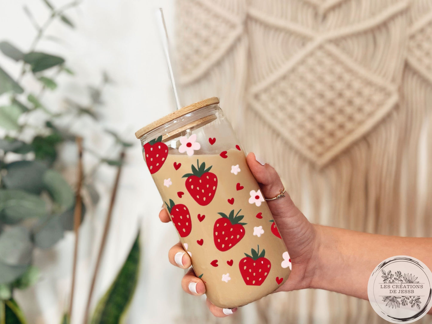 Verre en vitre 16 oz – Fraise   (Seconde chance)
