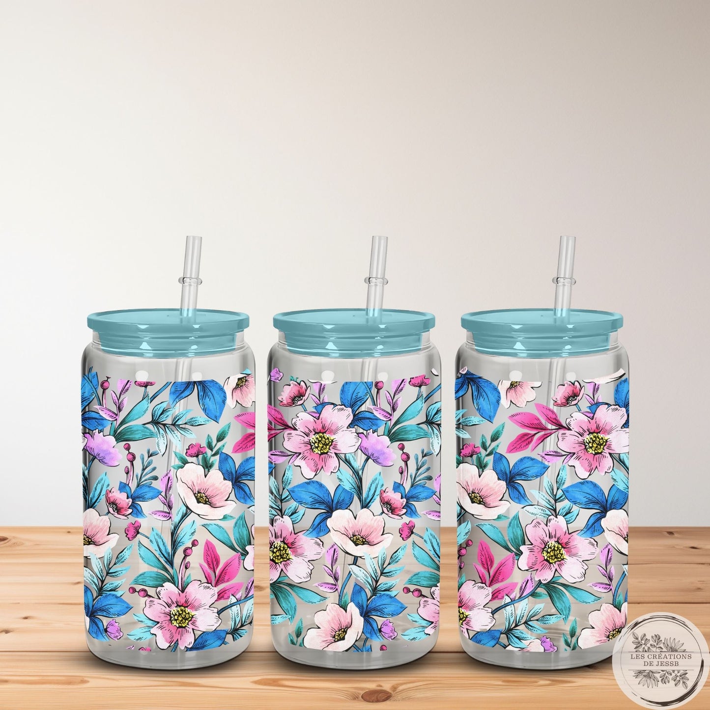 Verre en vitre 16 oz – Fleurs Tropicales
