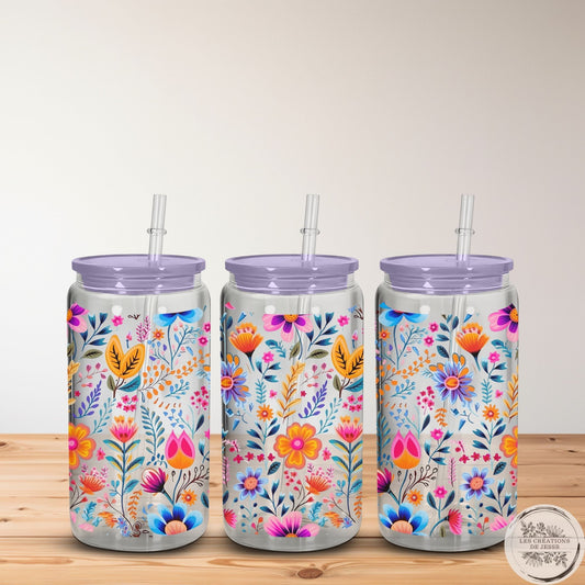 Verre en vitre 16 oz – Fleurs Champêtres Colorées