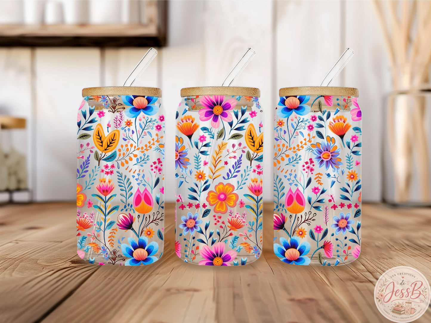Verre 16 oz – Fleurs Champêtres Colorées