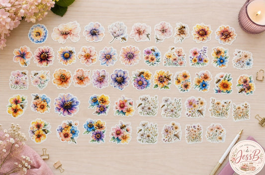Kit de 50 stickers – Fleurs & Abeilles