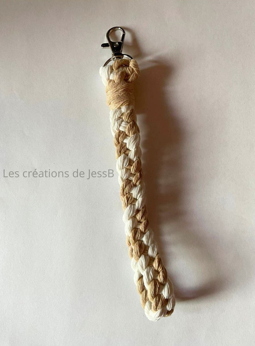 Porte-clé macramé artisanal  Beige/blanc