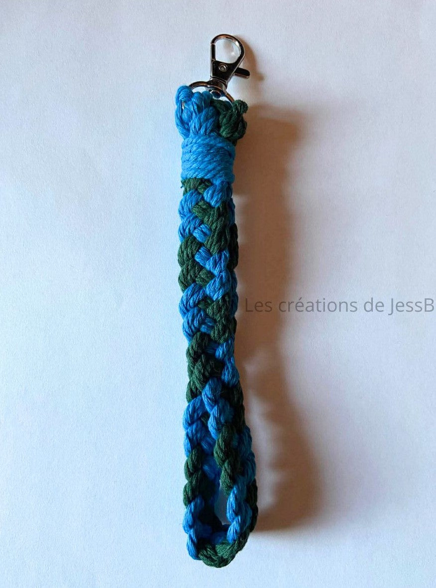 Porte-clé macramé artisanal bleu/vert