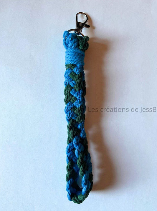 Porte-clé macramé artisanal bleu/vert
