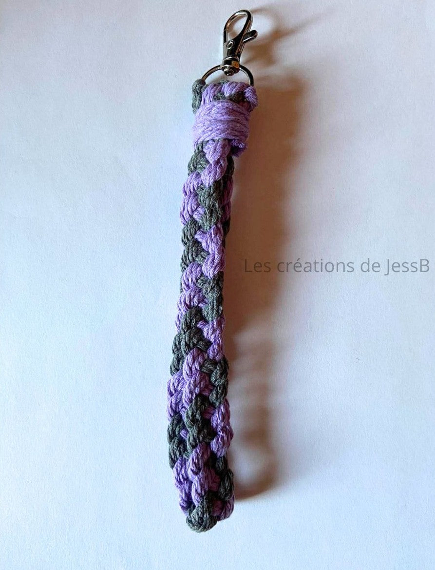 Porte-clé macramé artisanal Mauve/gris
