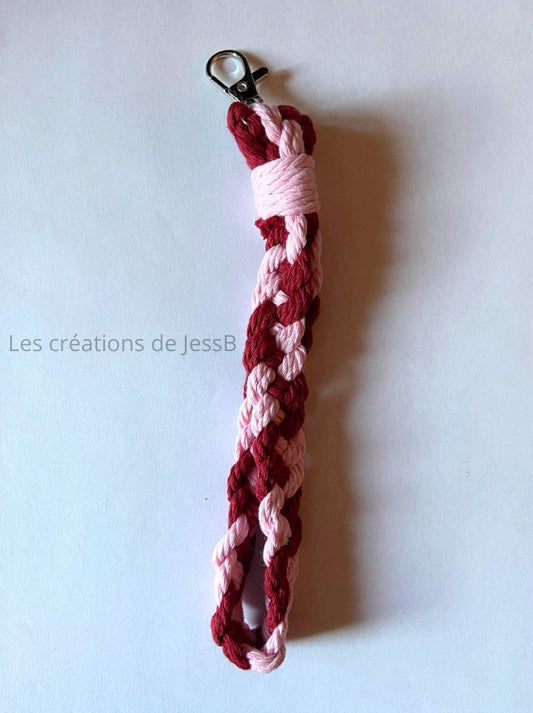 Porte-clé macramé artisanal rose/rouge