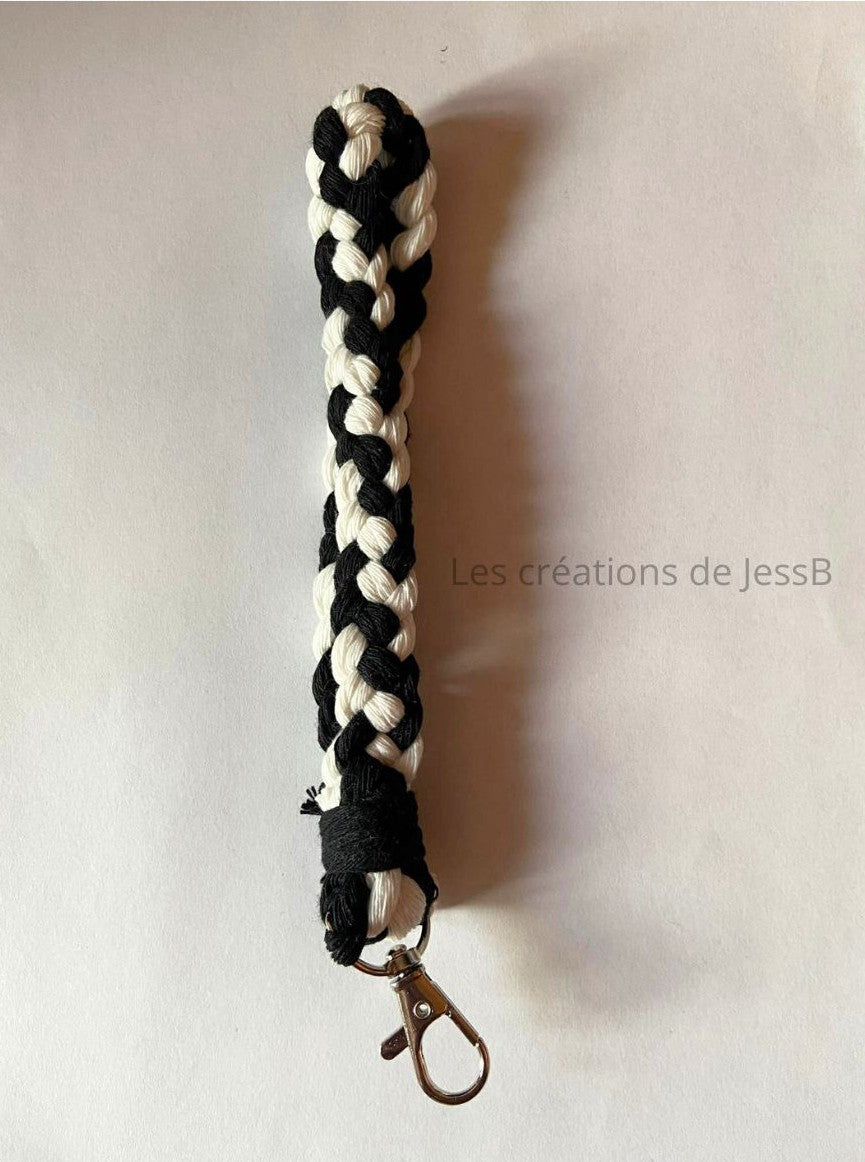 Porte-clé macramé artisanal  noir/blanc