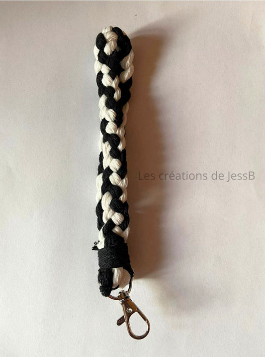 Porte-clé macramé artisanal  noir/blanc