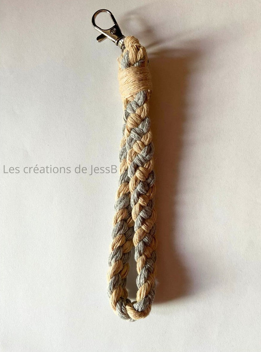 Porte-clé macramé artisanal  gris/beige