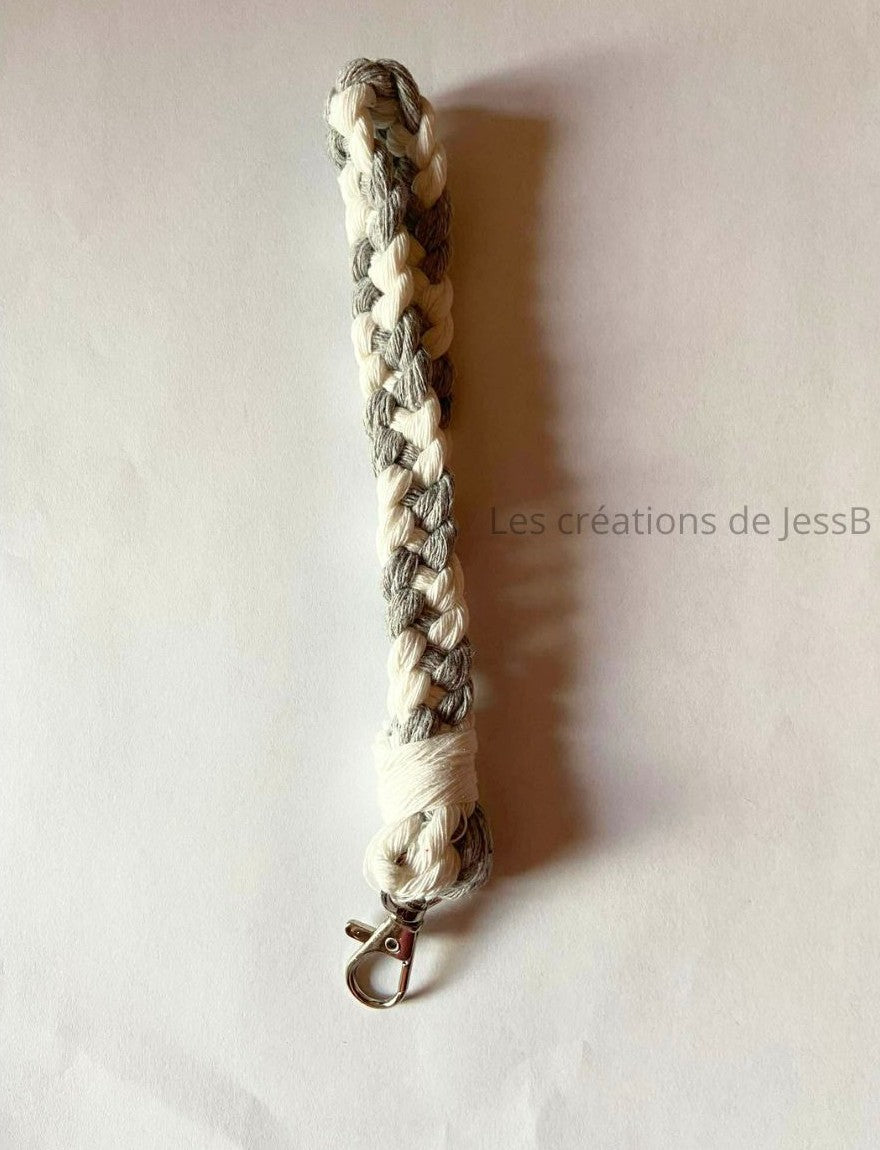 Porte-clé macramé artisanal Gris/blanc