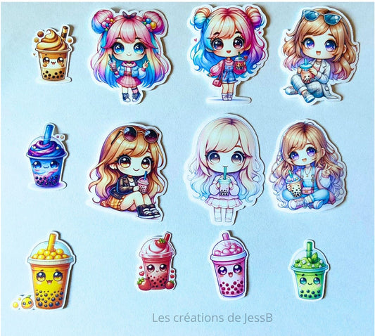Kit de stickers kawaii 💖 Bubble tea & girls pastel ultra cute