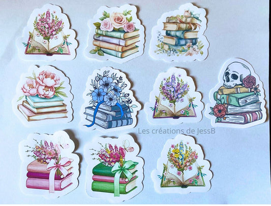 Ensemble de stickers livres et fleurs – Parfaits pour les amoureux de lecture
