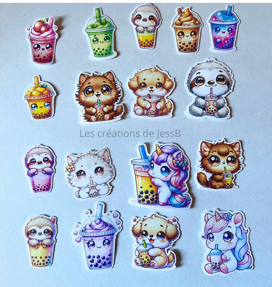 Kit de stickers kawaii 🧋✨ Animaux & licorne pastel ultra cute