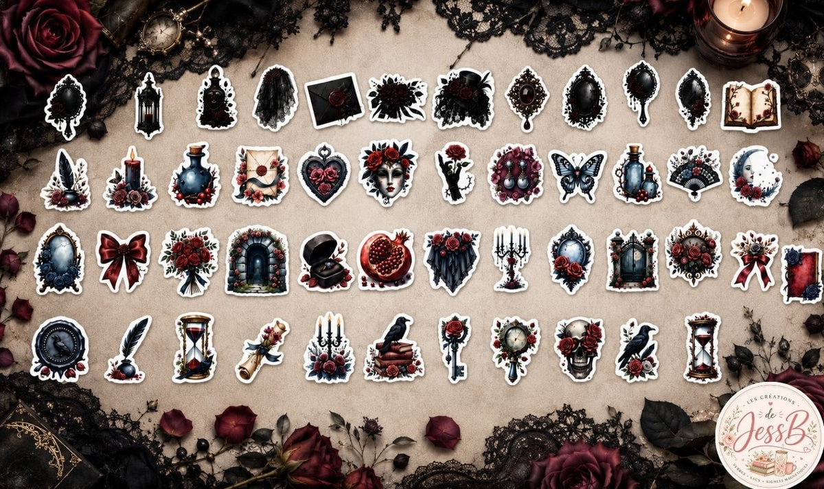 Kit de 50 stickers – Gothique & Floral