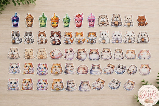 Kit de 50 stickers – Boba & Chats adorables